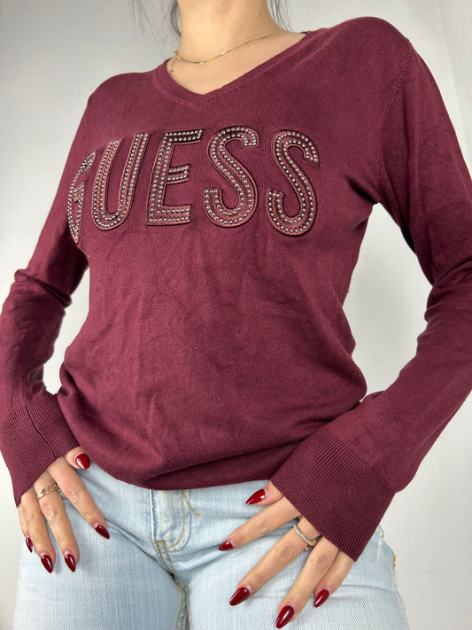 Burgundy spell out logo  jumper (M)