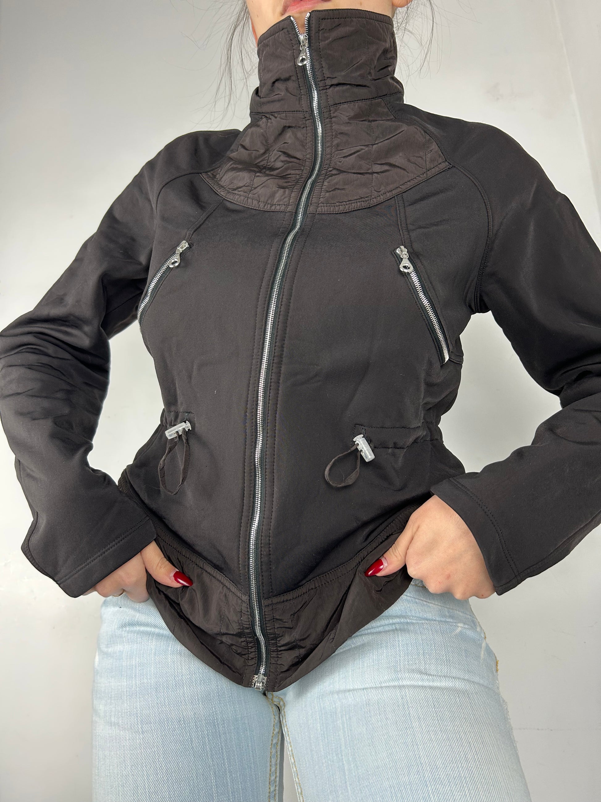 Black zip up high neck biker sweatshirt jacket (S/M)