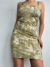 Load image into Gallery viewer, Green stretchy Chinese graphic print Y2K vintage mini dress (S/M)