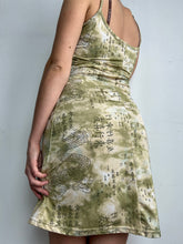 Load image into Gallery viewer, Green stretchy Chinese graphic print Y2K vintage mini dress (S/M)