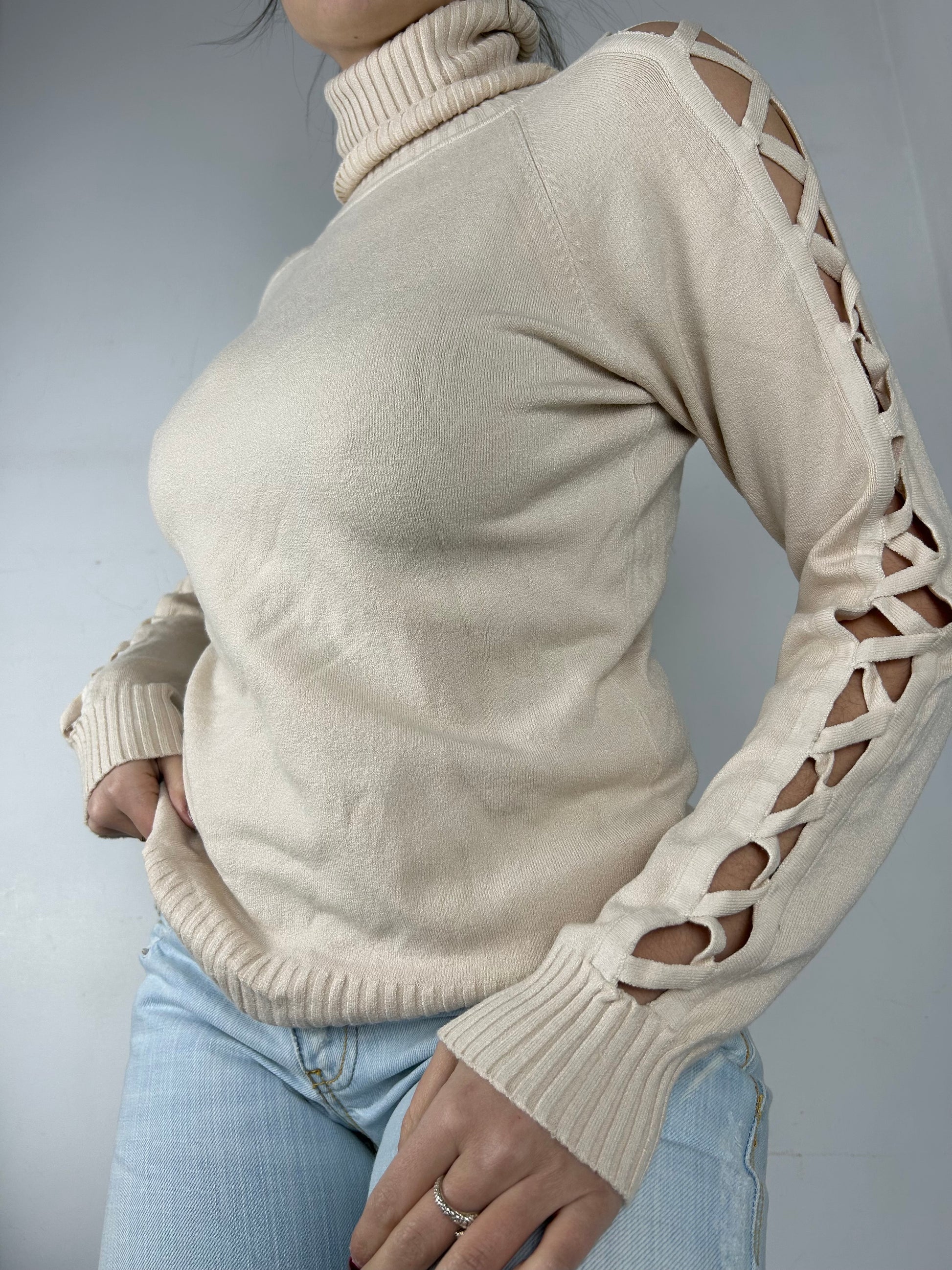 Beige turtleneck lace up jumper (S/M)