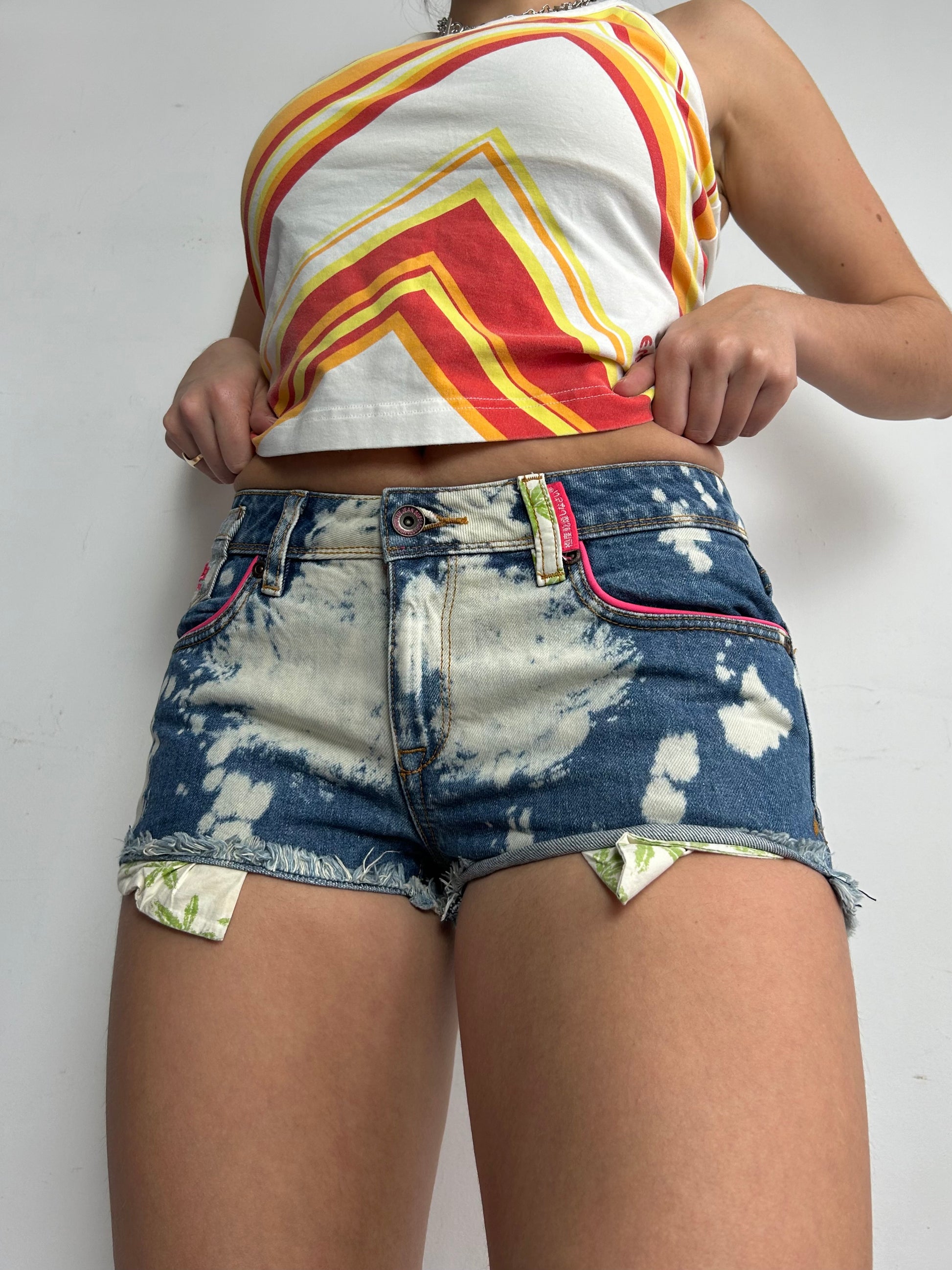 Blue denim tie & dye low rise mini/ micro short (S)