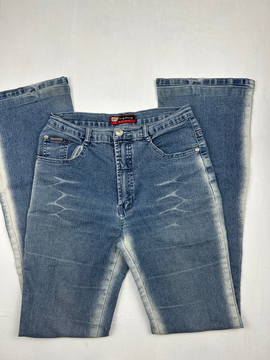 Blue denim mid rise bootcut pants (S)