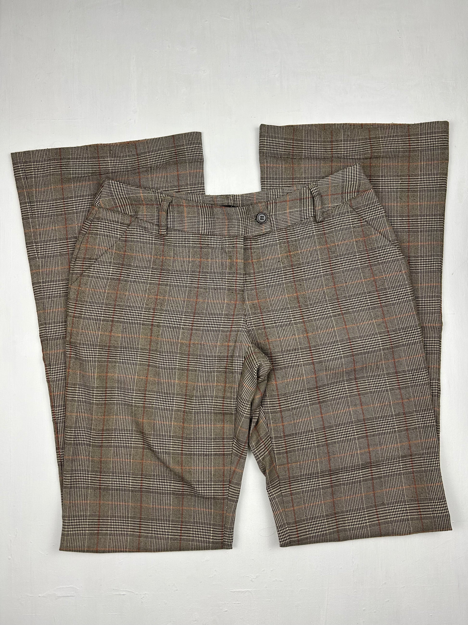 Beige check print low rise bootcut office pants (S/M)