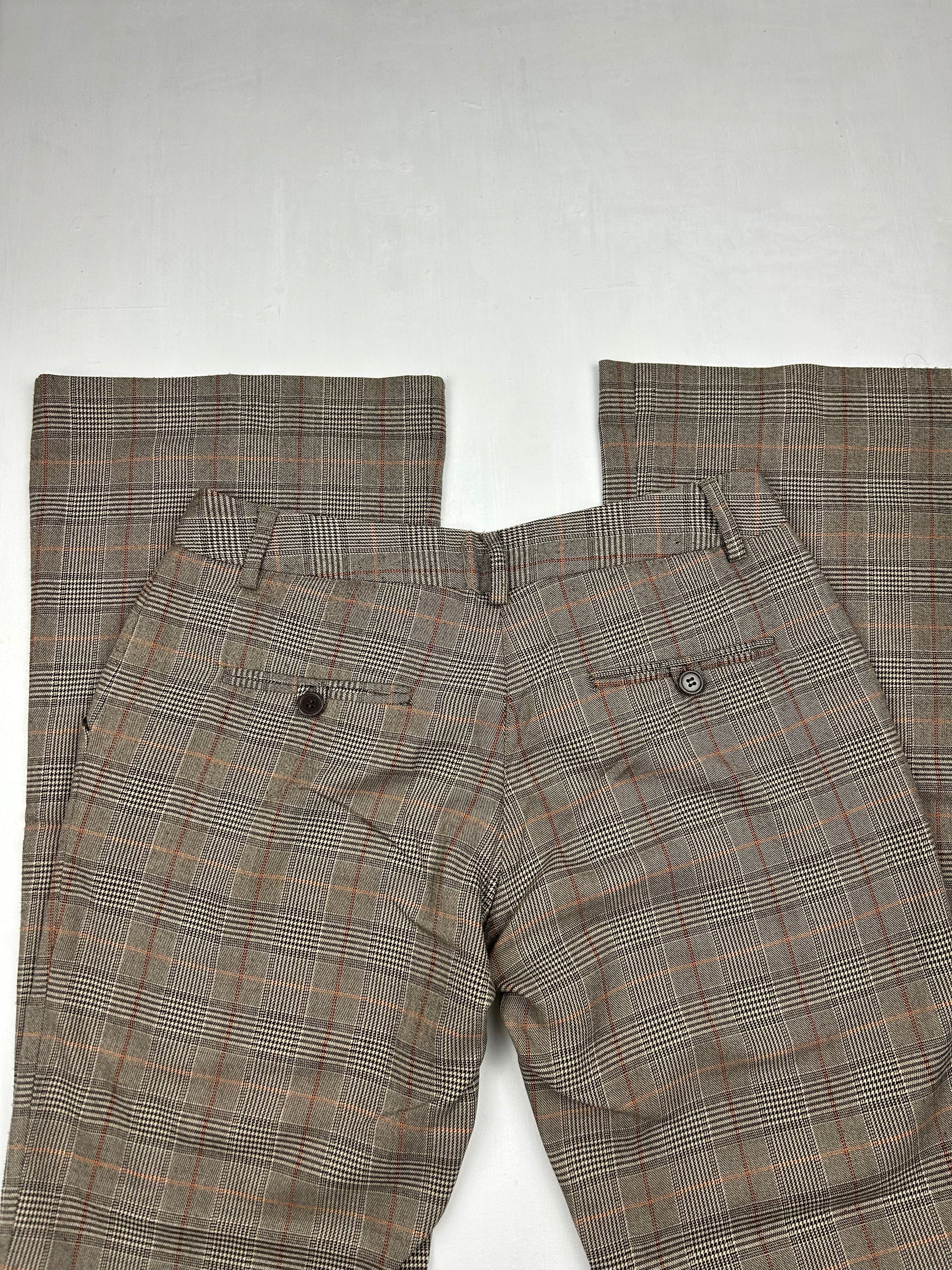 Beige check print low rise bootcut office pants (S/M)