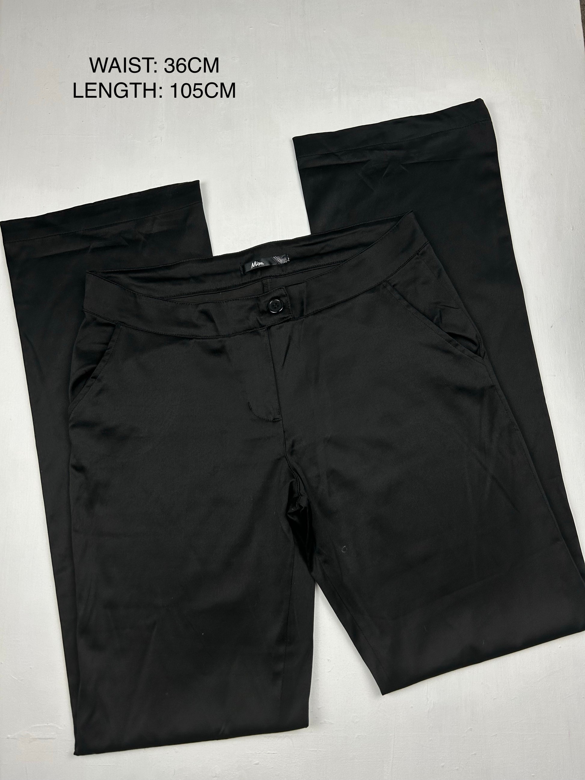 Black satin low rise bootcut office pants (S/M)