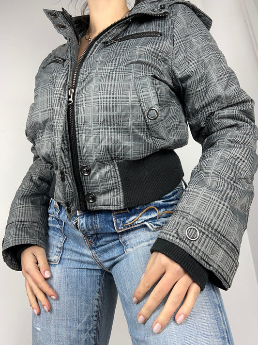 Grey crop viral puffer jacket (S)