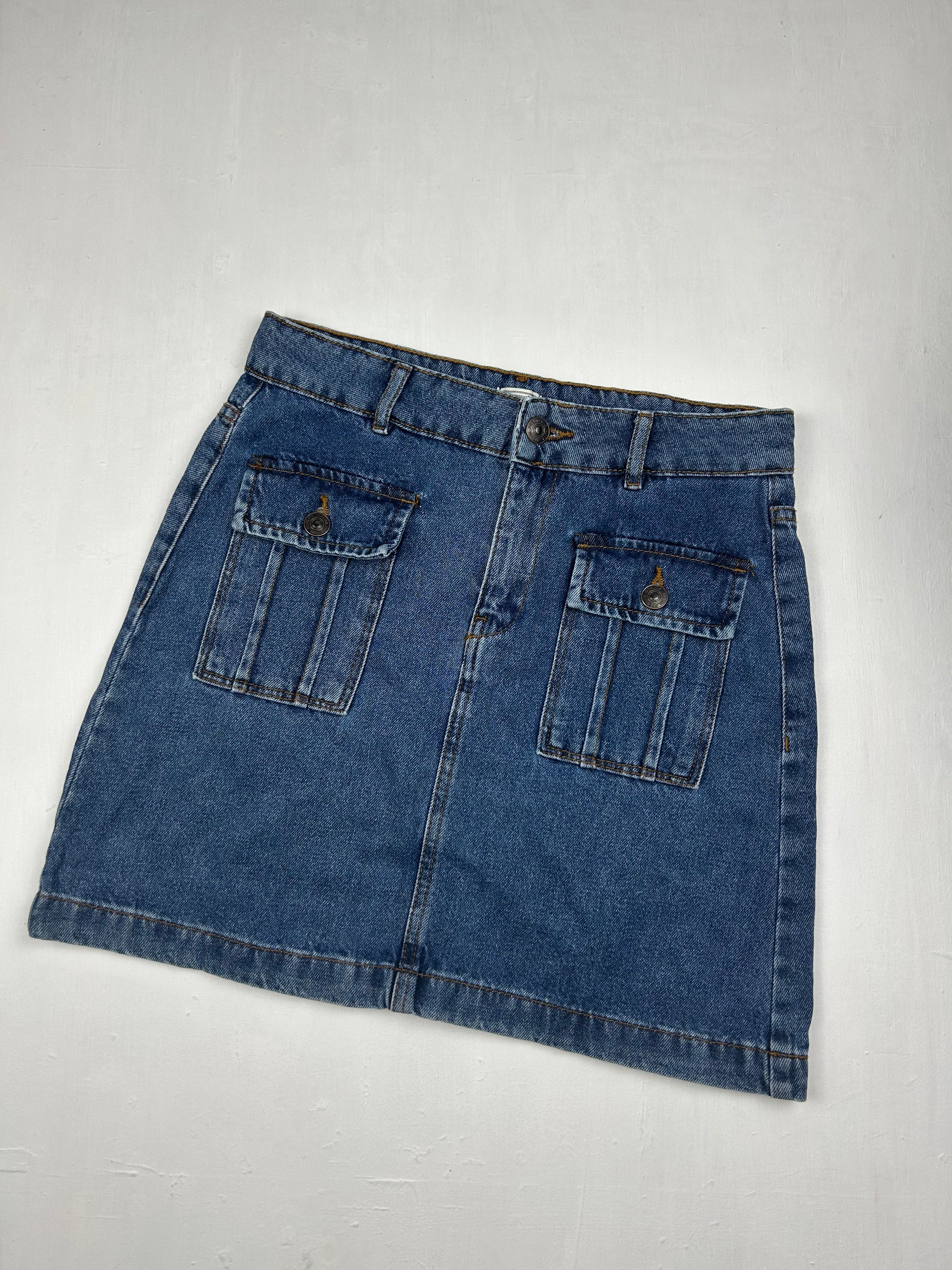 Blue denim mid rise mini skirt (S)