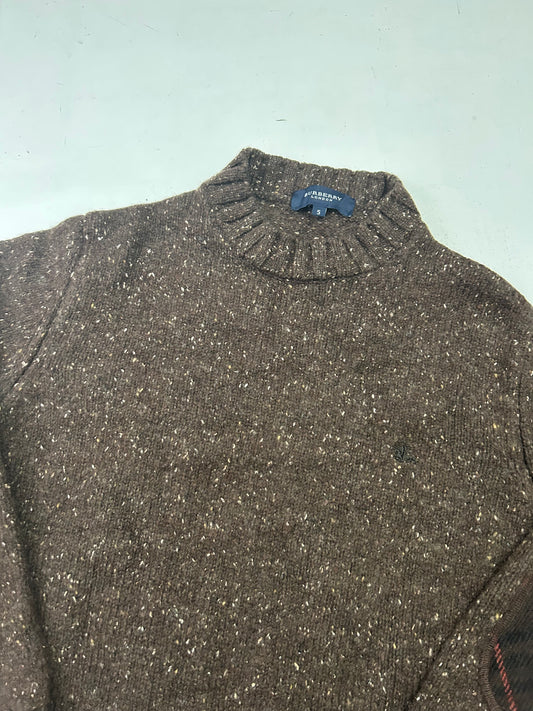 Brown wool high neck logo knitted jumper (S)