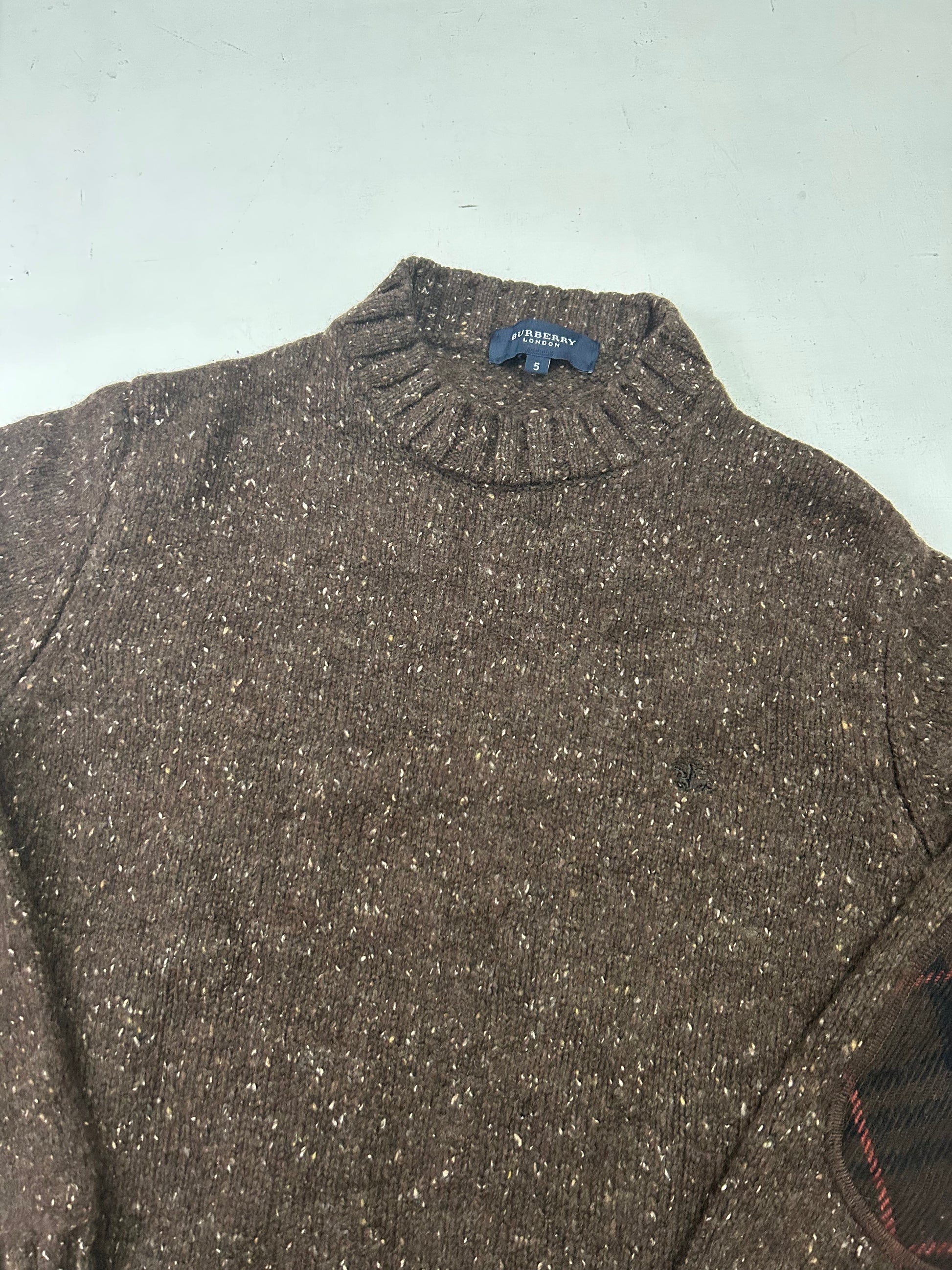 Brown wool high neck logo knitted jumper (S)