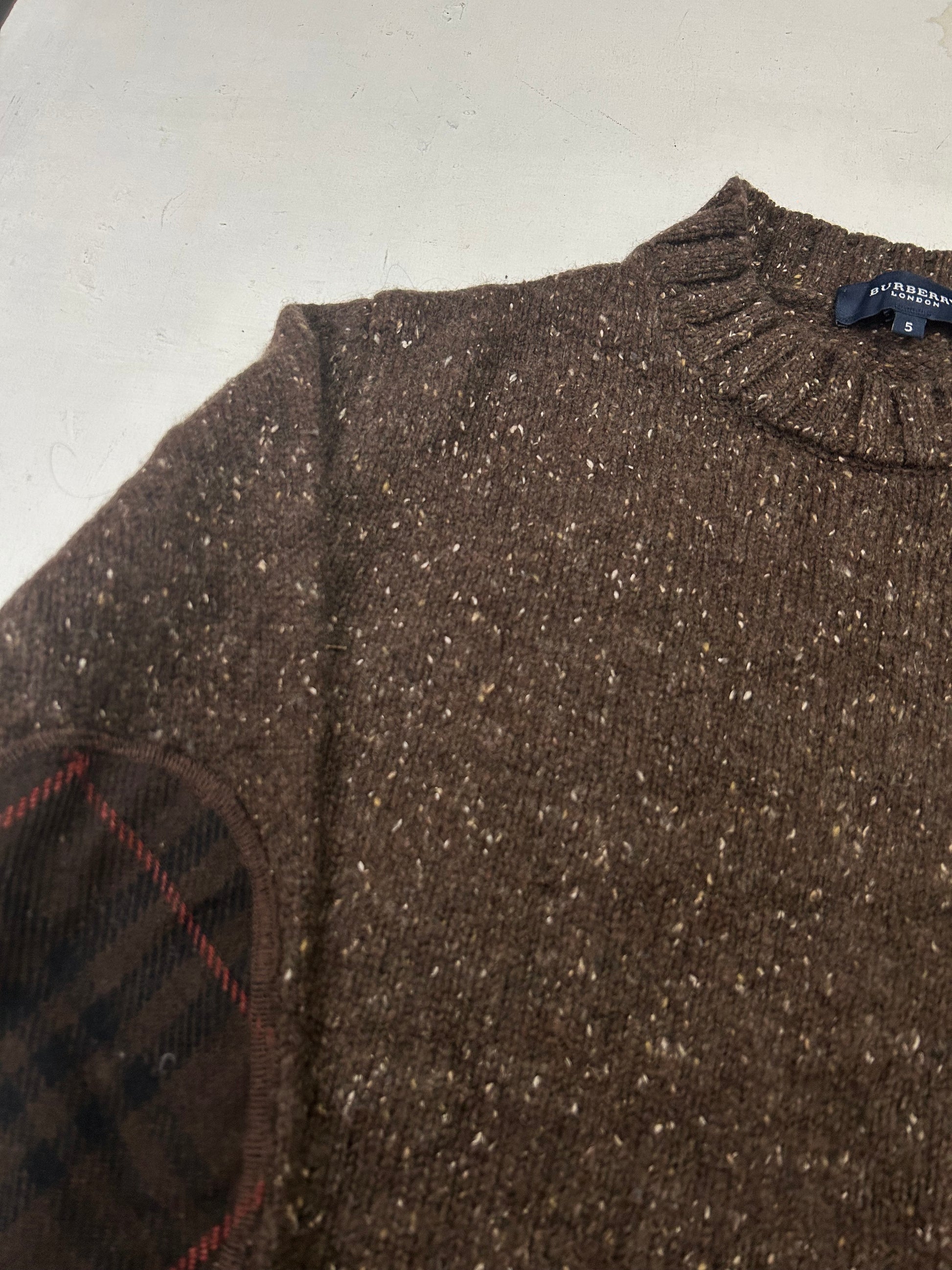 Brown wool high neck logo knitted jumper (S)