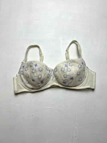 White cream lace balcony floral print vintage bra (95D)