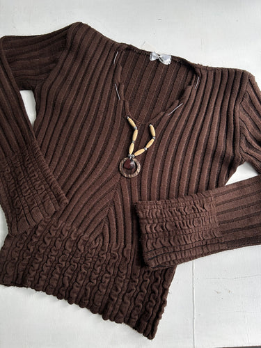 Brown knitted jumper pearls necklace y2k 90s vintage (S/M)