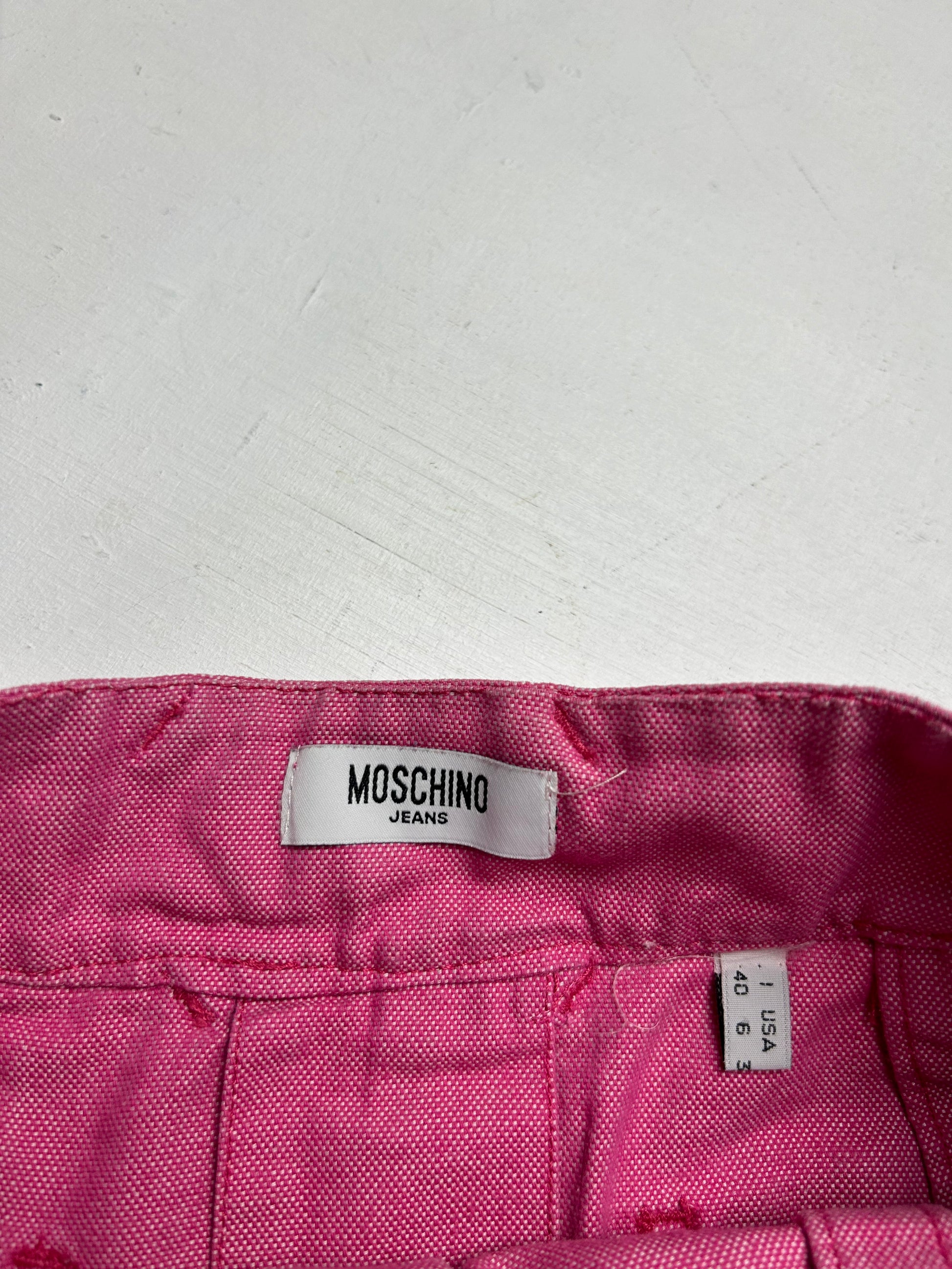 Pink mid rise denim mini / micro pleated skirt 90s y2k vintage (XS)