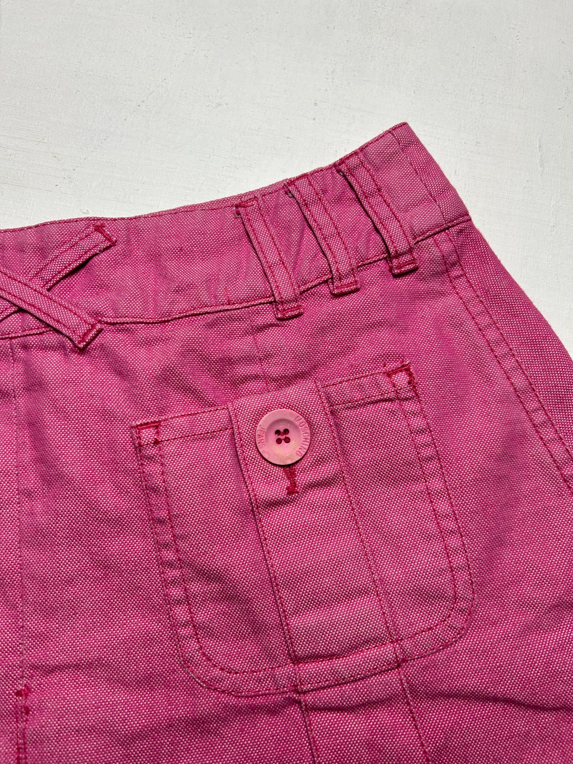 Pink mid rise denim mini / micro pleated skirt 90s y2k vintage (XS)