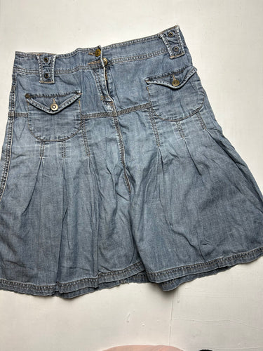 Blue denim low rise pleated mid skirt 90s y2k vintage (S/M)