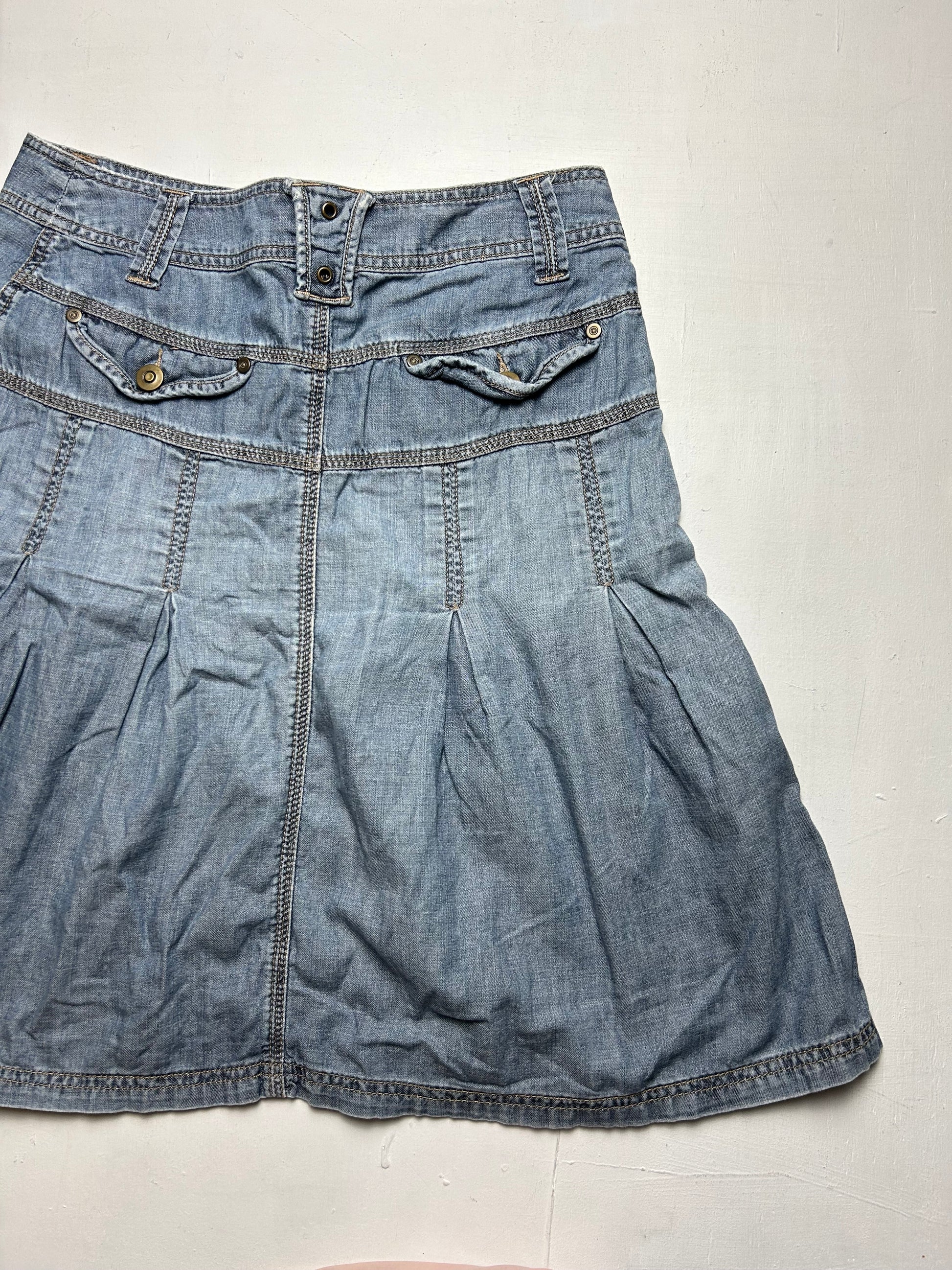 Blue denim low rise pleated mid skirt 90s y2k vintage (S/M)