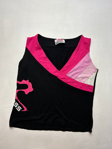 Black & pink stretchy tank top  90s y2k vintage (S/M)