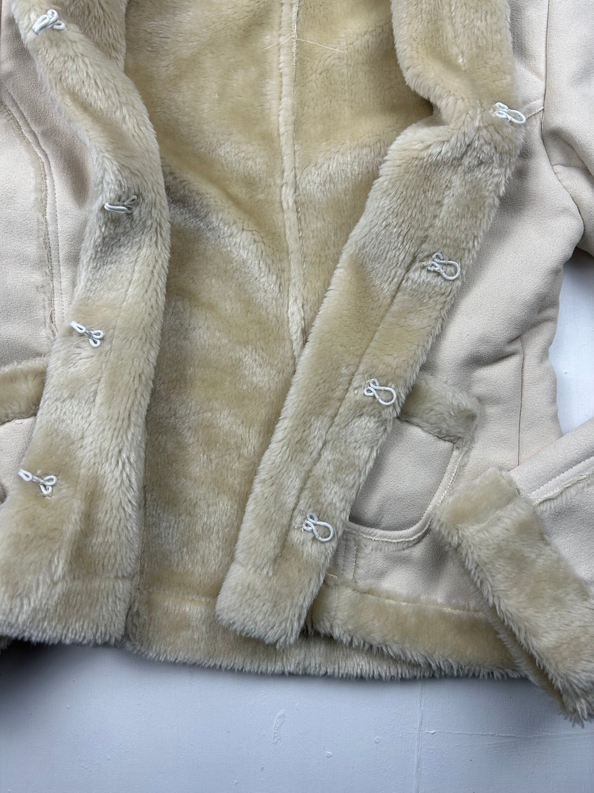 White cream faux fur suede jacket (S/M)