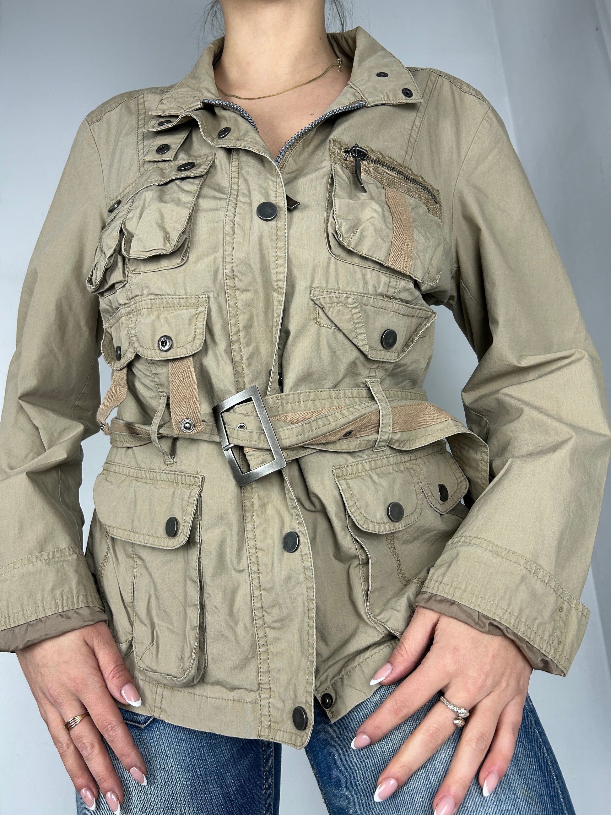 Beige utility biker belt jacket (M/L)