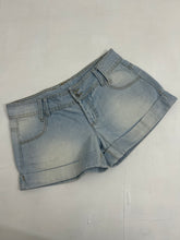 Load image into Gallery viewer, Low rise stretchy blue denim mini / micro short (S/M)