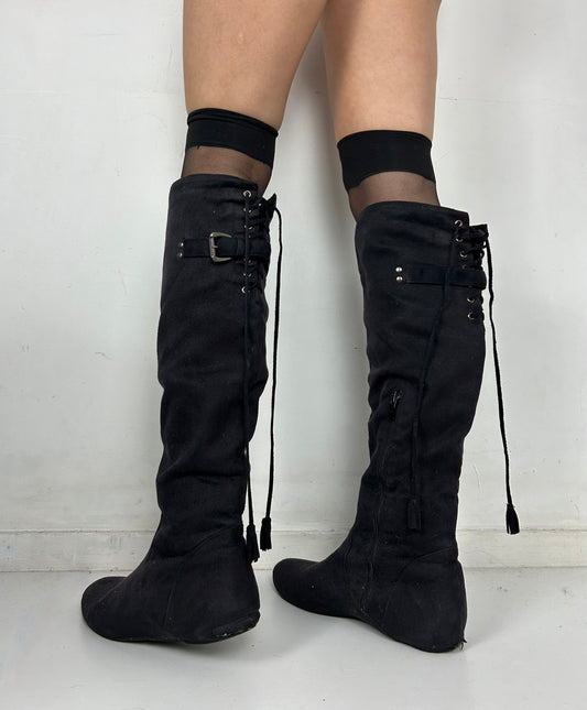 Black lace suede knee high boots (38)