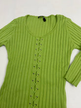 Load image into Gallery viewer, Green ribbed lace up ribbed stretchy cardigan jumper (S/M)
