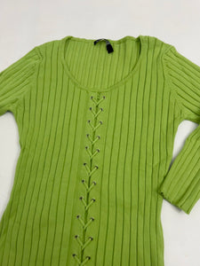 Green ribbed lace up ribbed stretchy cardigan jumper (S/M)