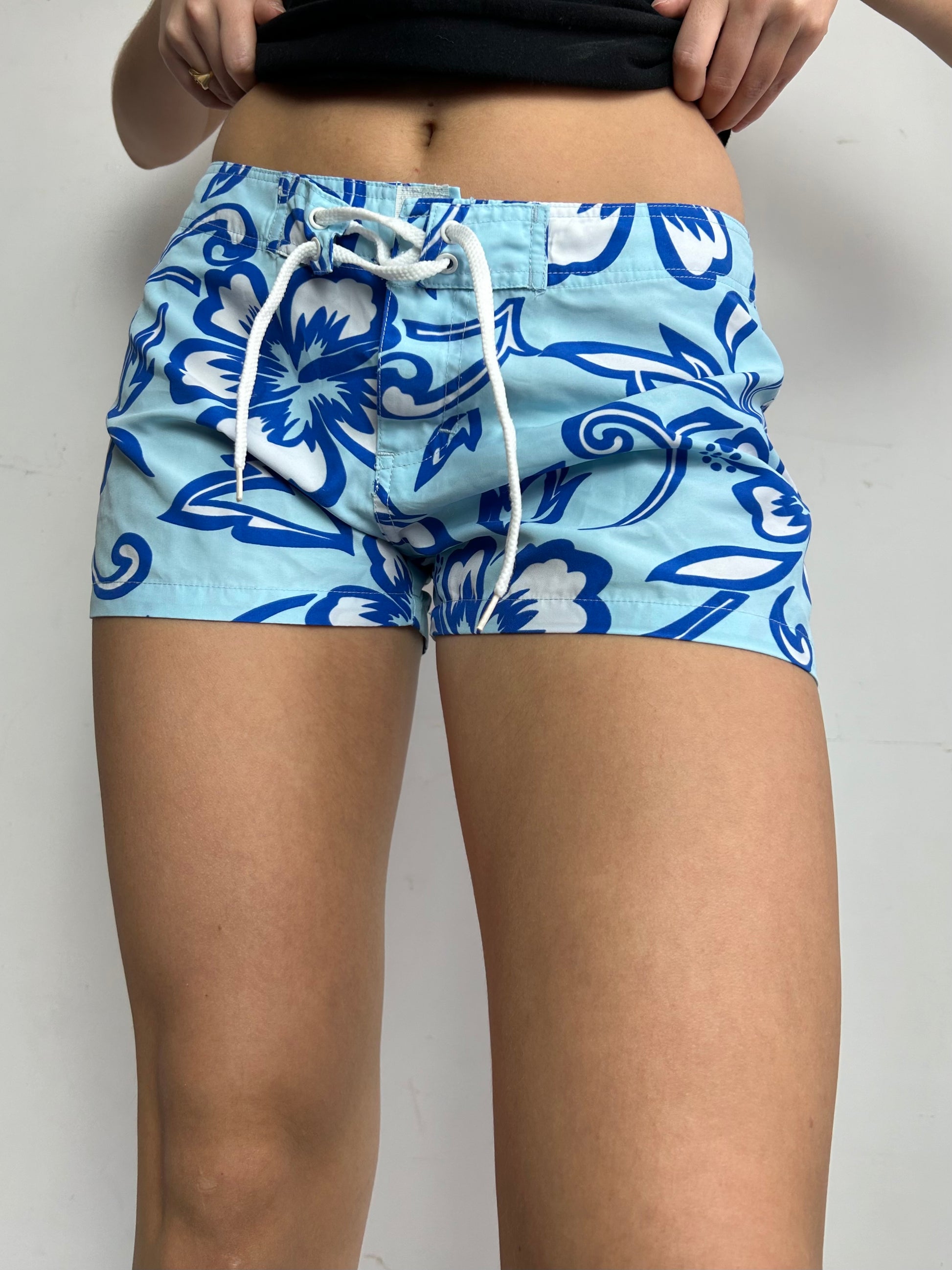 Beachwear multicolor blue floral print low rise mini short (S)