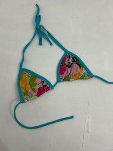 Blue floral print 90s y2k vintage bikini top (XS)