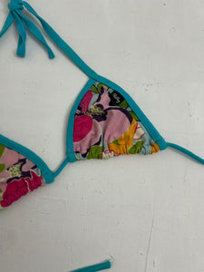 Blue floral print 90s y2k vintage bikini top (XS)