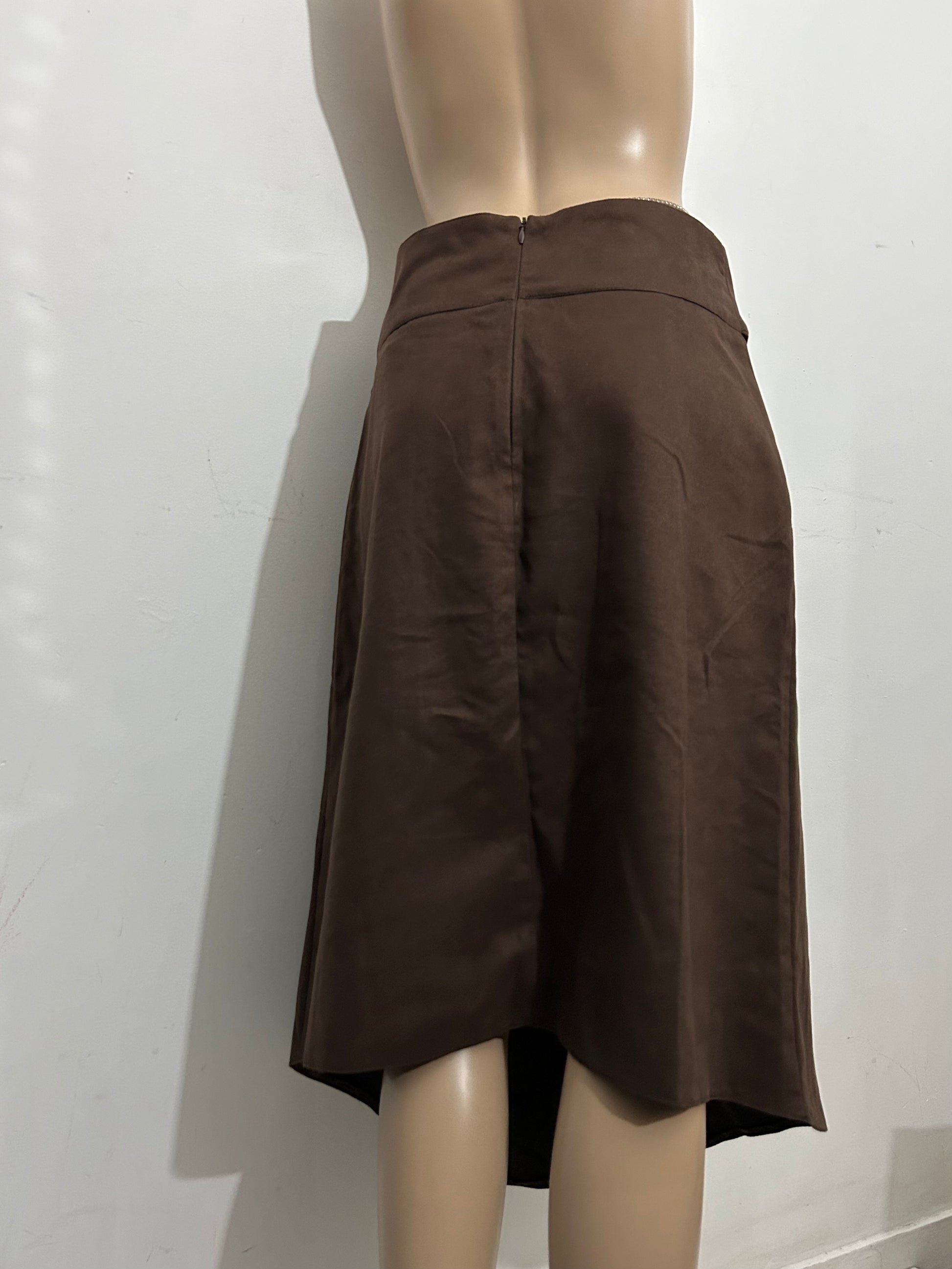 Brown suede lace up low rise mid skirt (M)