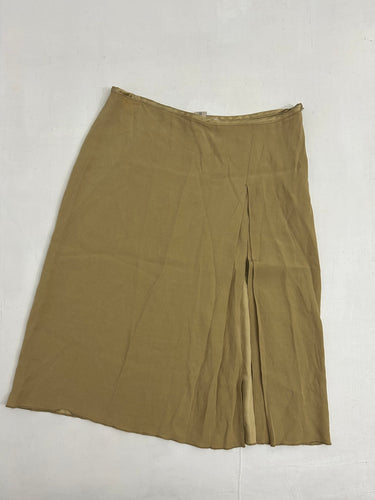 Beige silk effect split hem mid skirt (S)