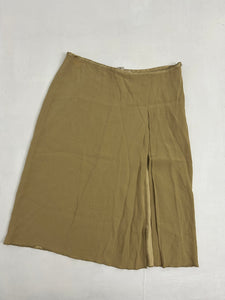 Beige silk effect split hem mid skirt (S)