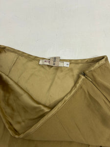 Beige silk effect split hem mid skirt (S)