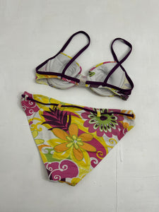 Yellow multicolor floral print 90s y2k vintage bikini set (M)