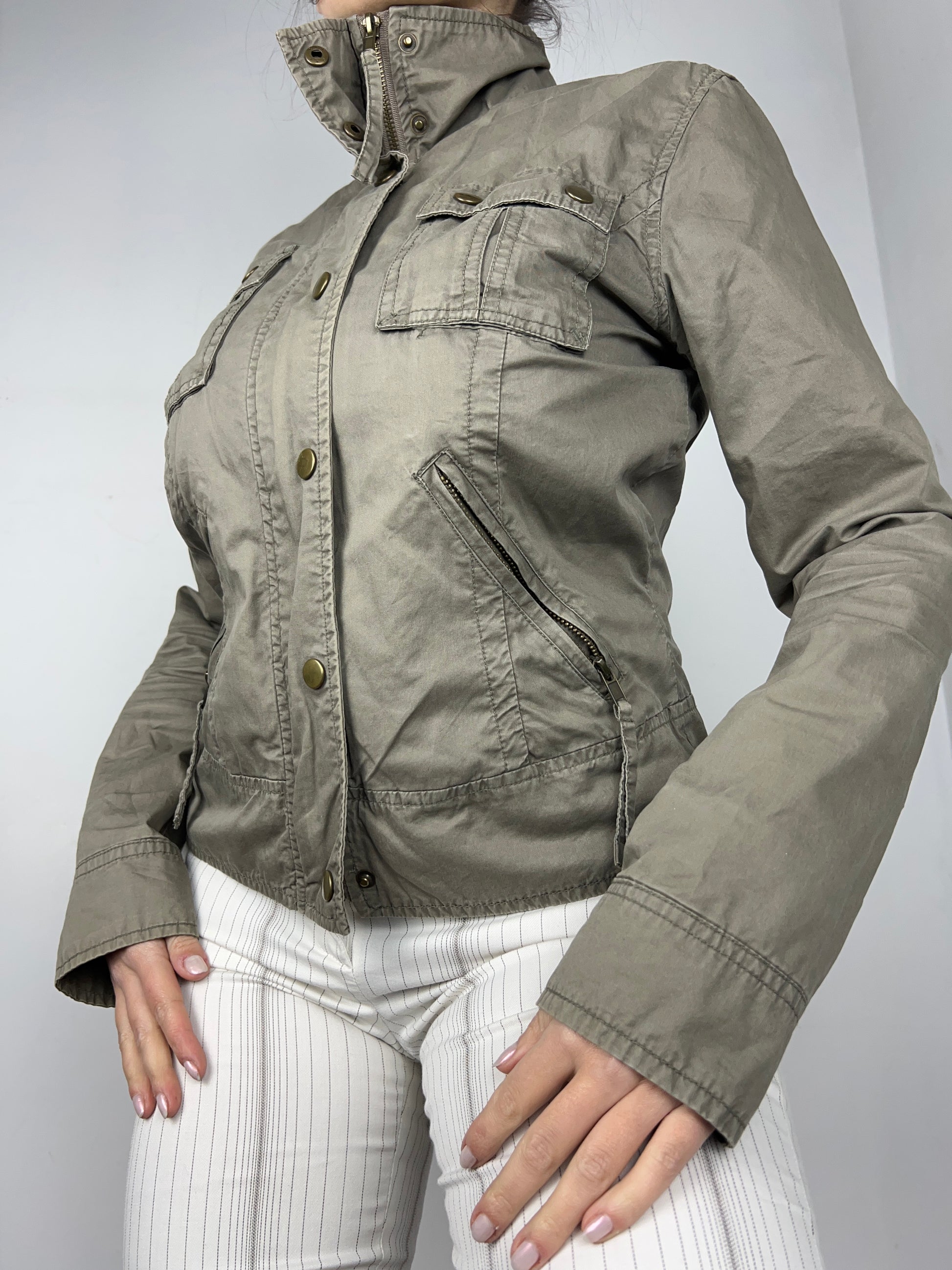 Khaki utility biker jacket (S)