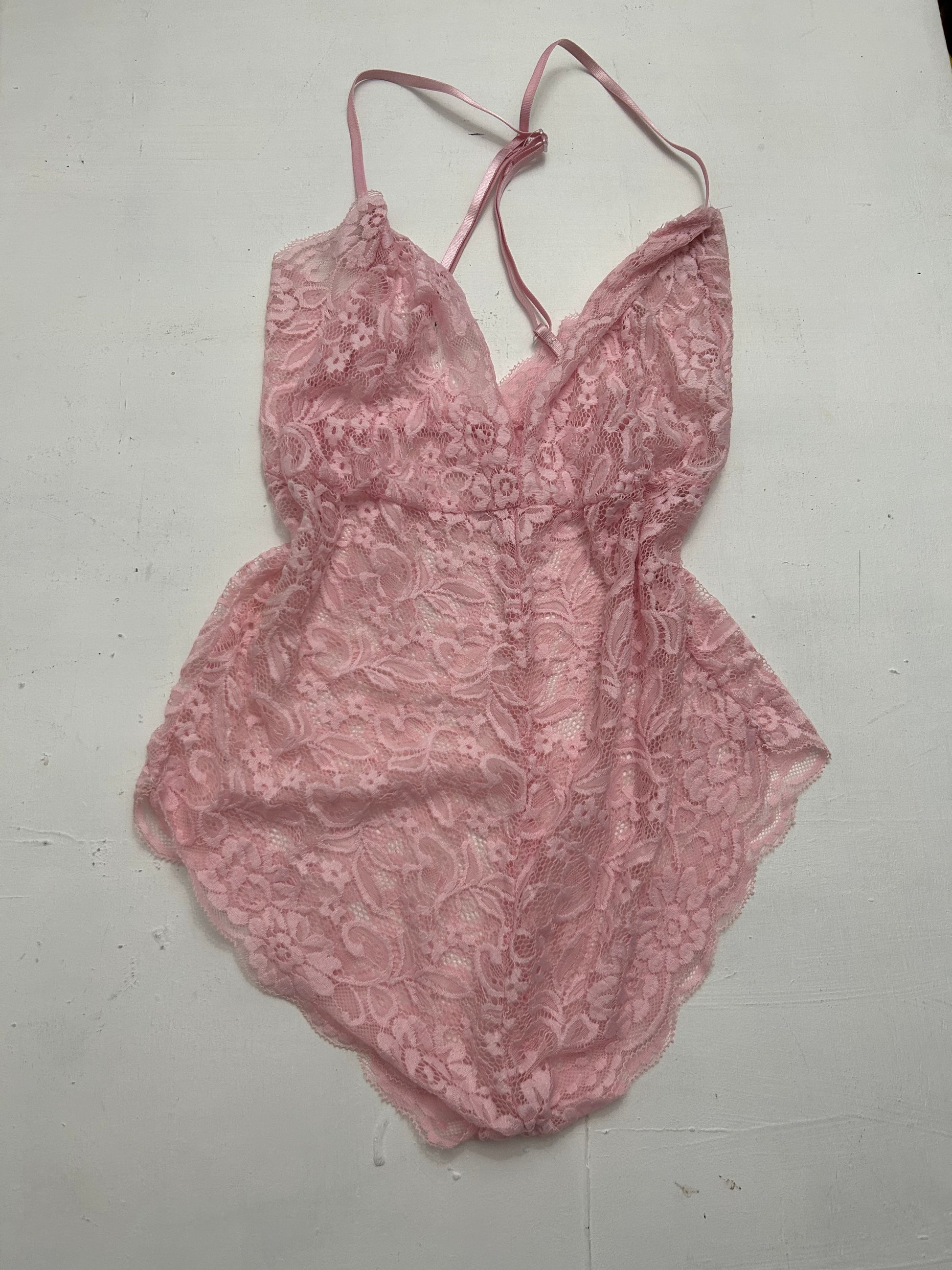 Baby pink lace see trough body top (S)