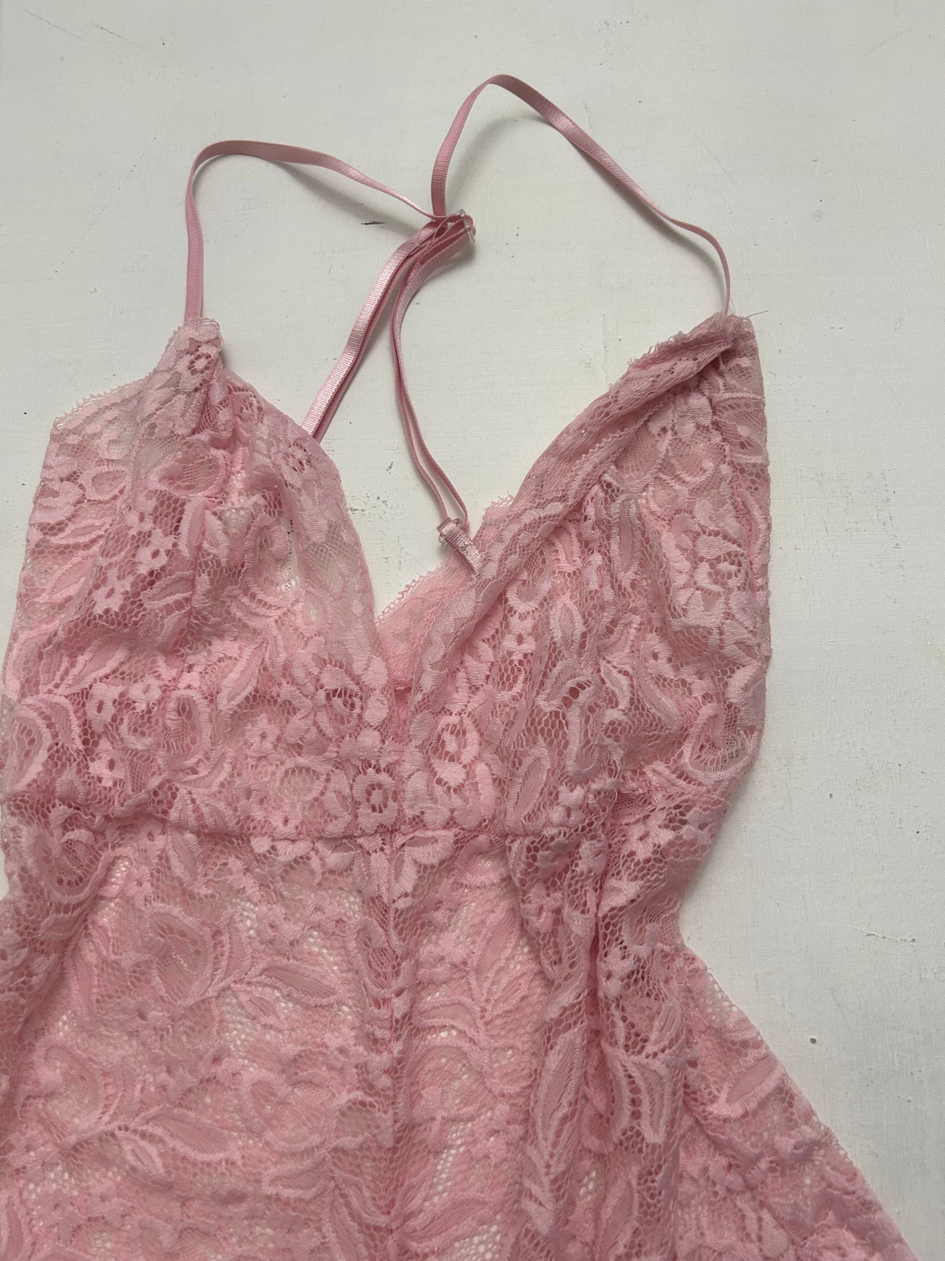 Baby pink lace see trough body top (S)