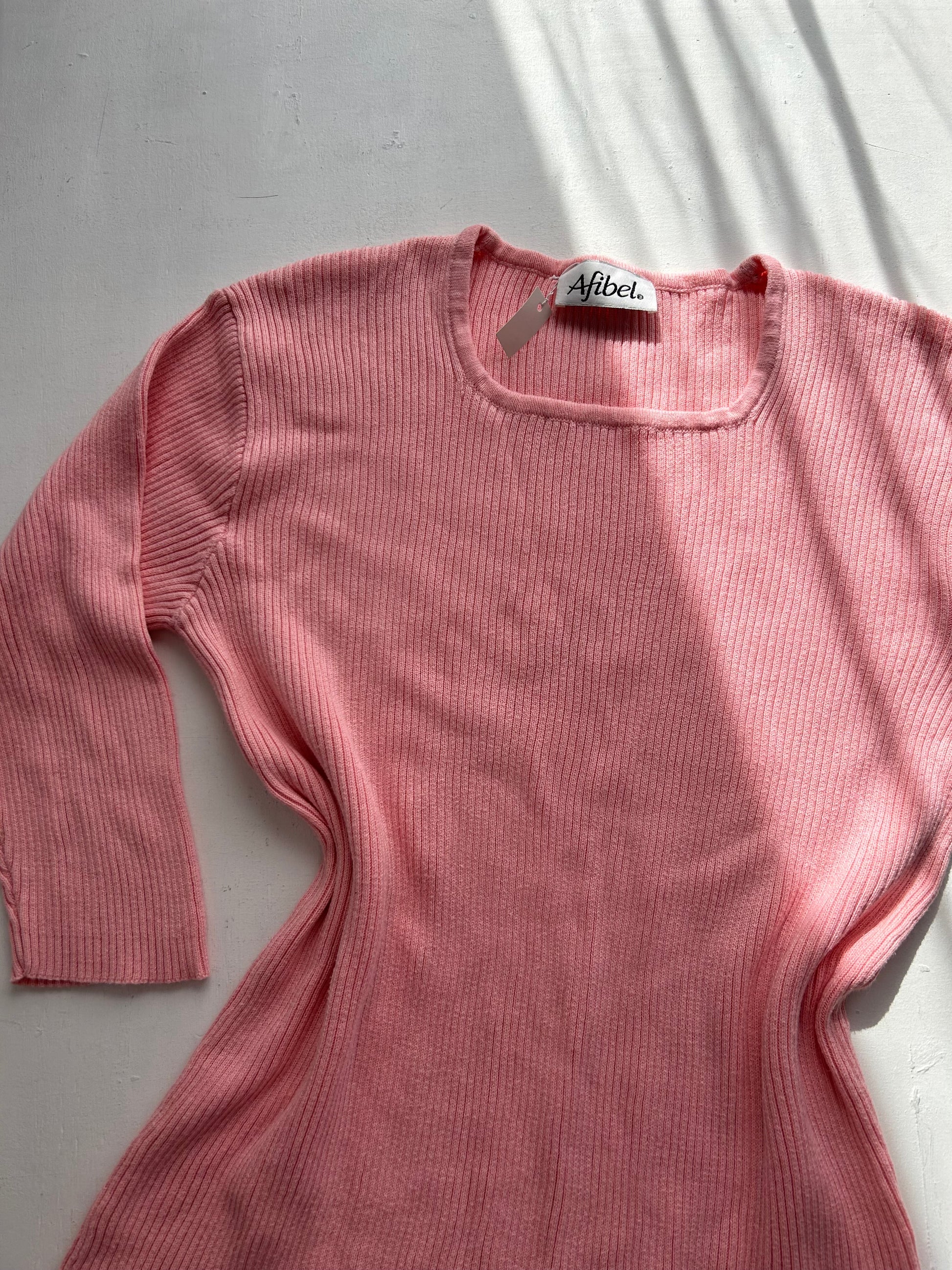 Baby pink ribbed square neck knitted jumper (XL)