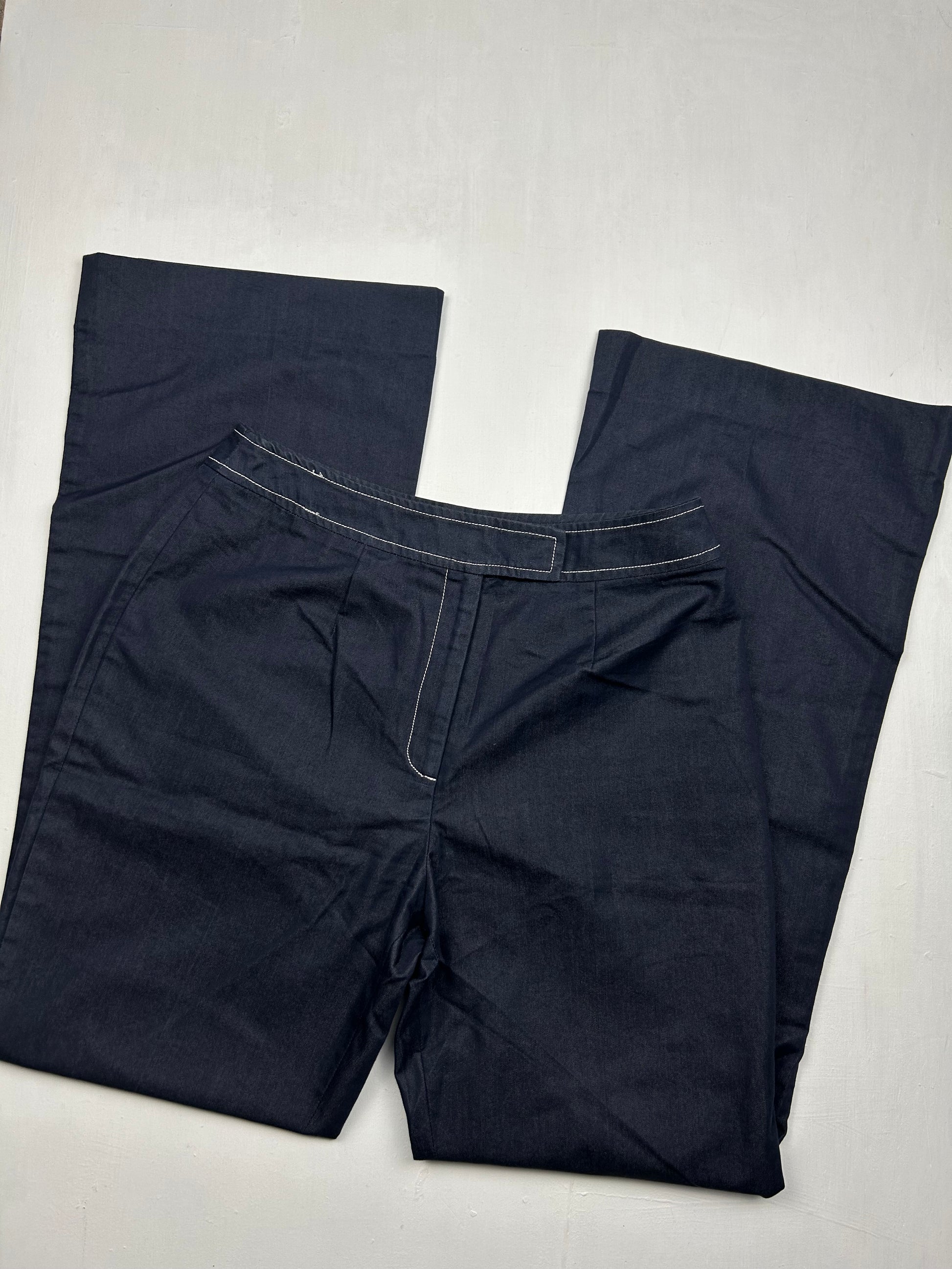 Navy denim mid waist flare pants (S)