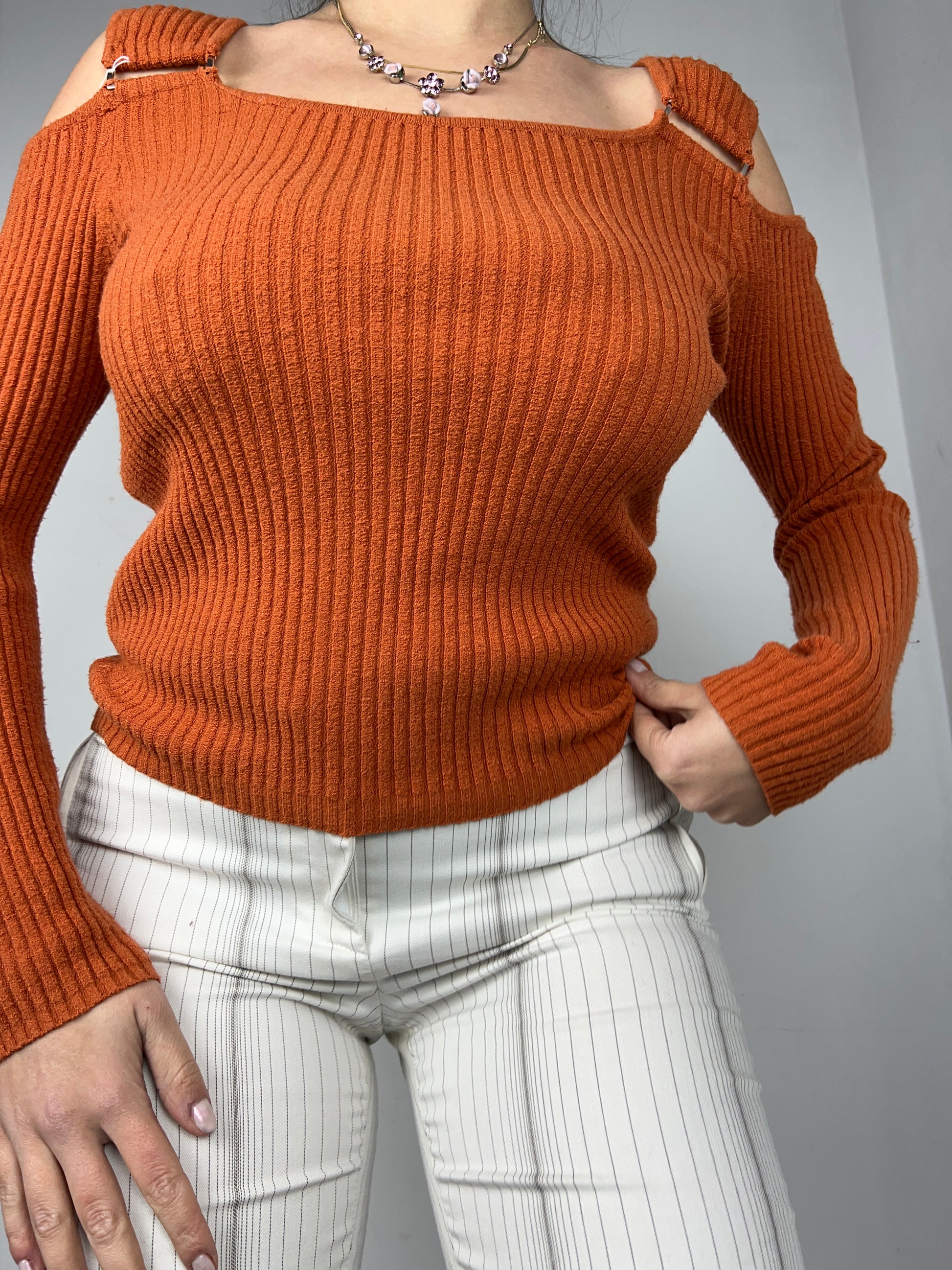 Orange ribbed buckle jumper (S/M)