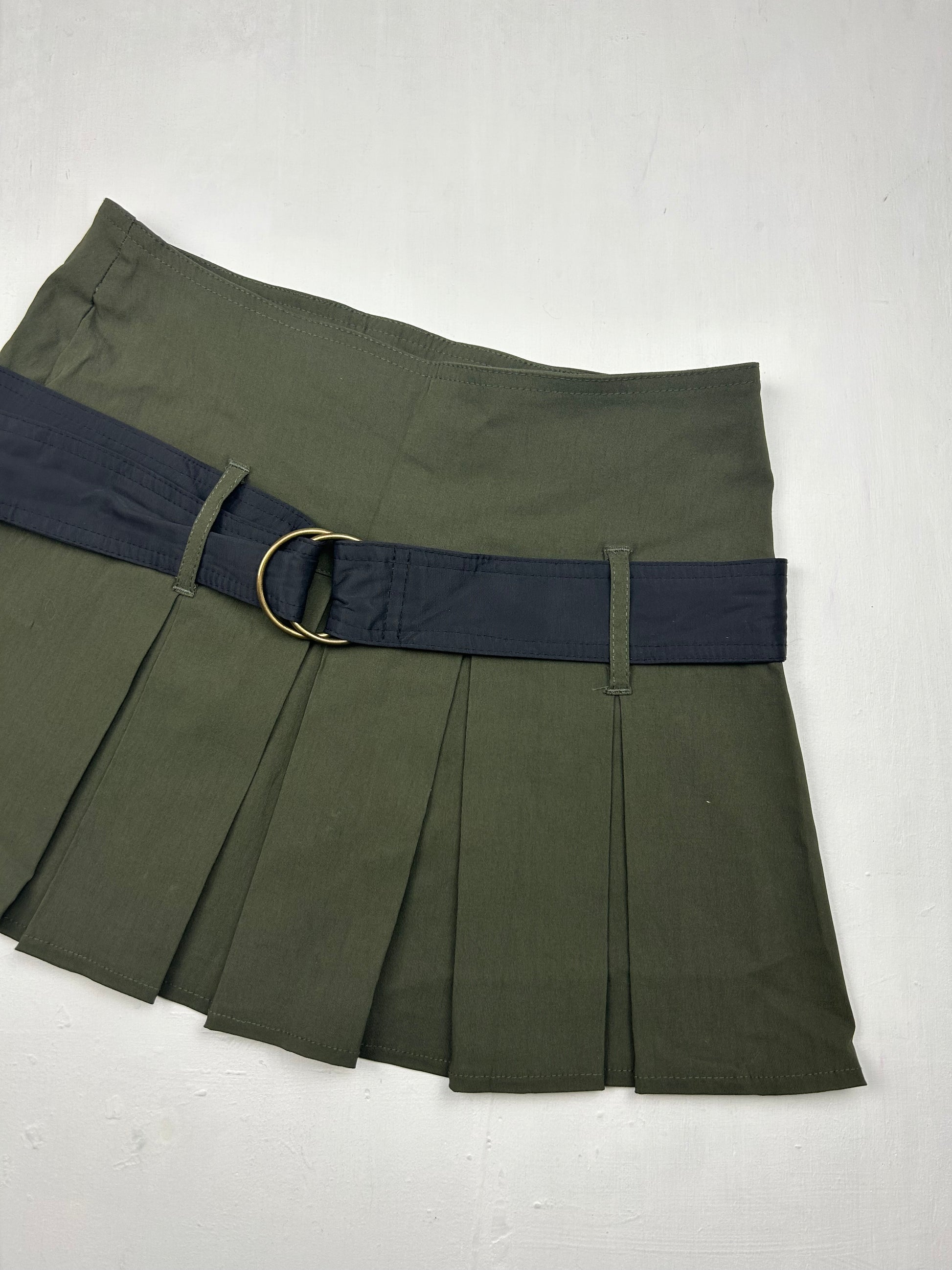 Khaki belt pleated mini skirt (S)