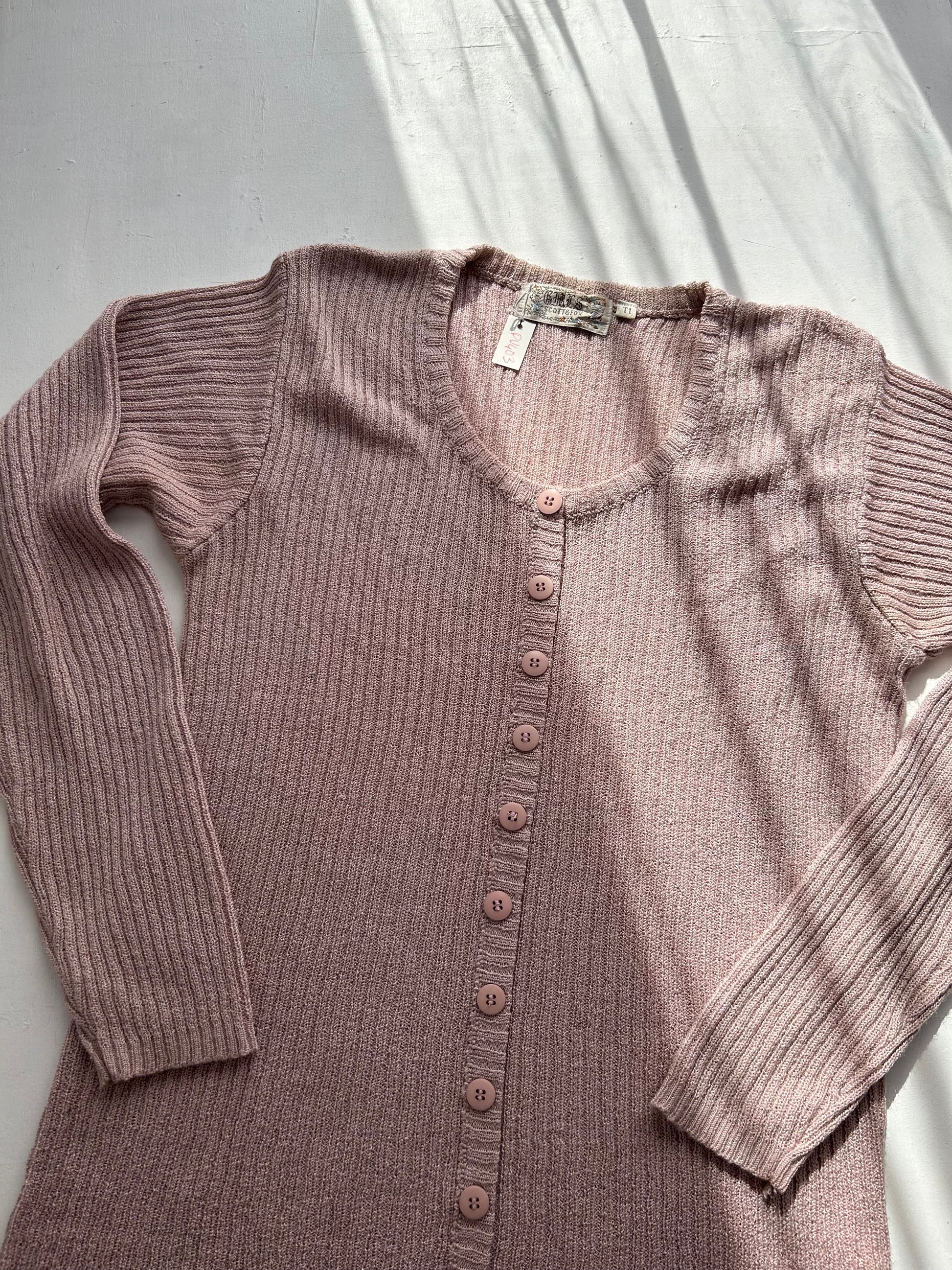 Baby pink ribbed cardigan jumper (S/M)