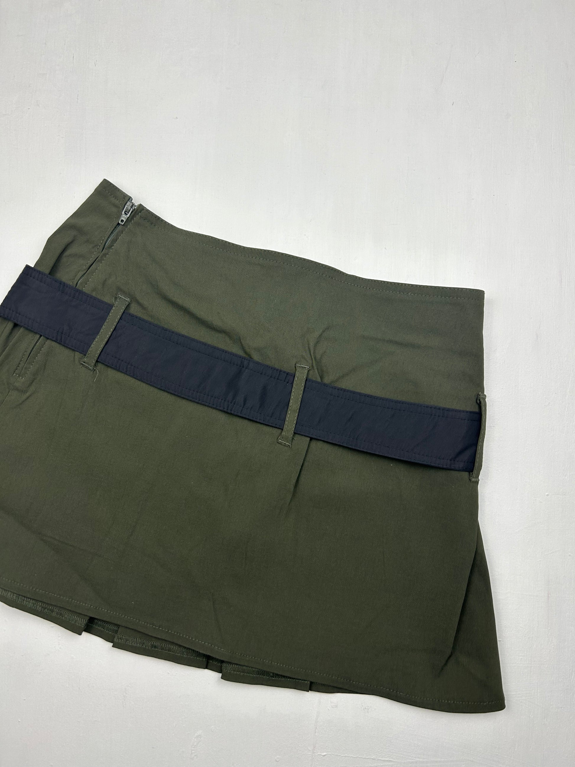 Khaki belt pleated mini skirt (S)