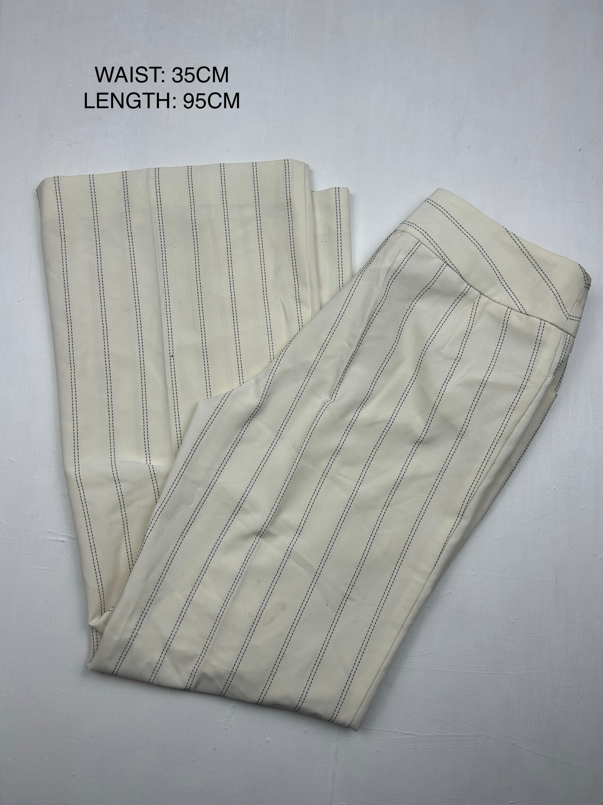 White striped low rise office flare pants (S)