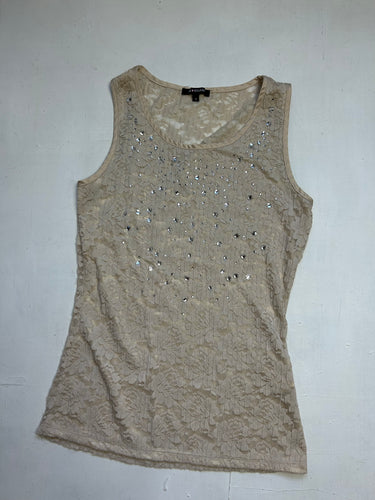 Beige lace detail tank top (S)