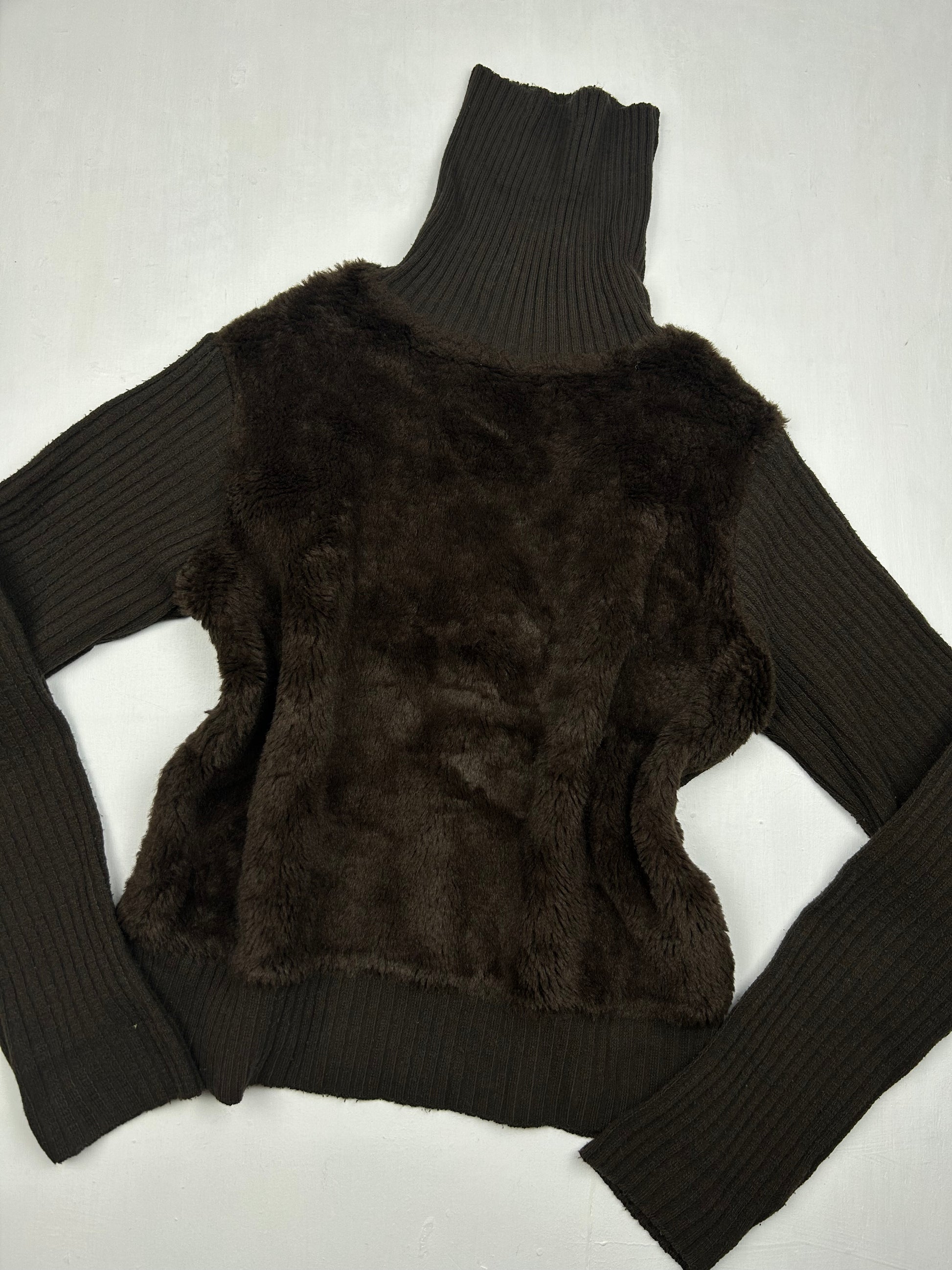 Brown faux fur turtleneck jumper (S/M)