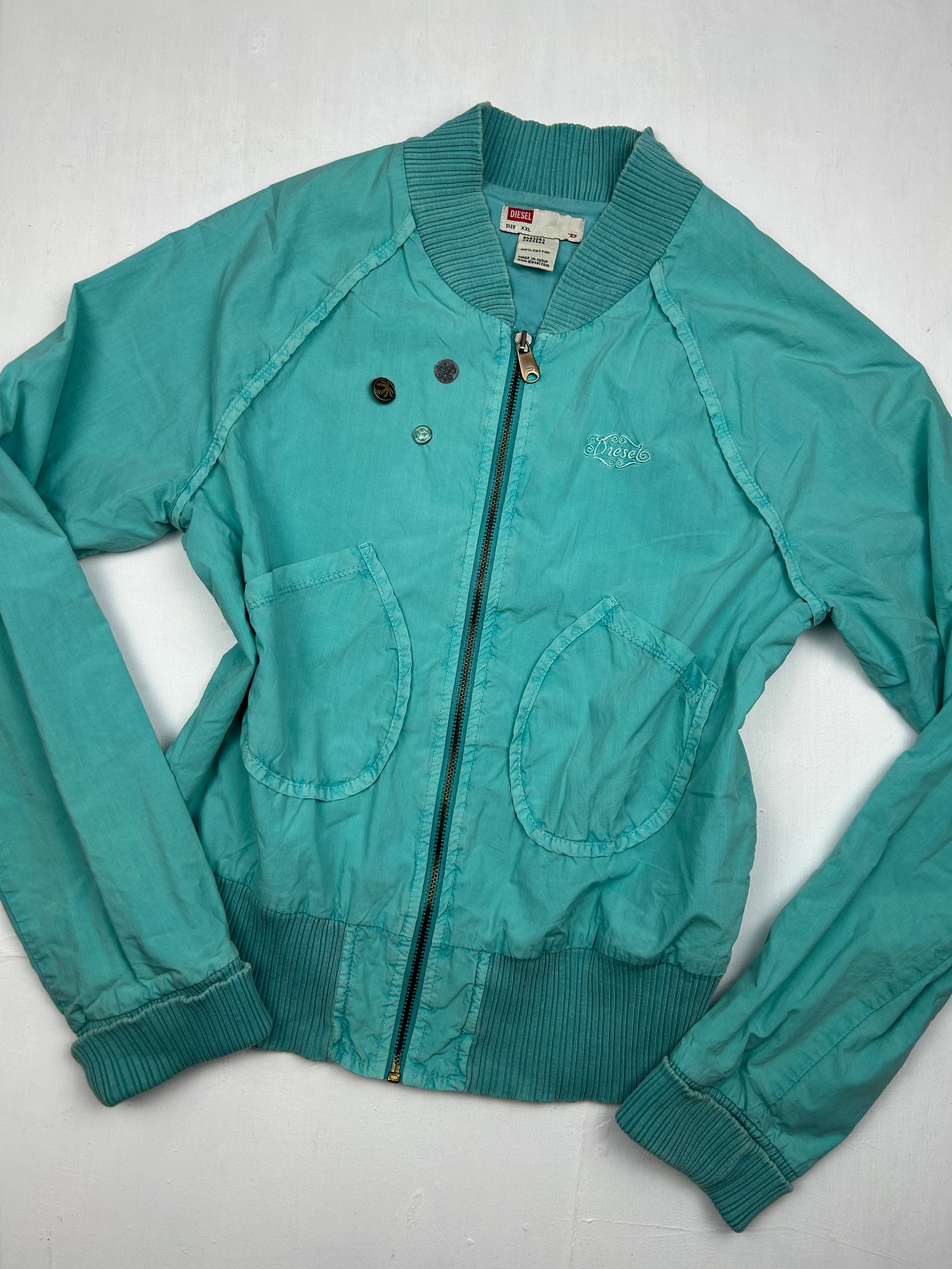 Blue zip up biker jacket (S)