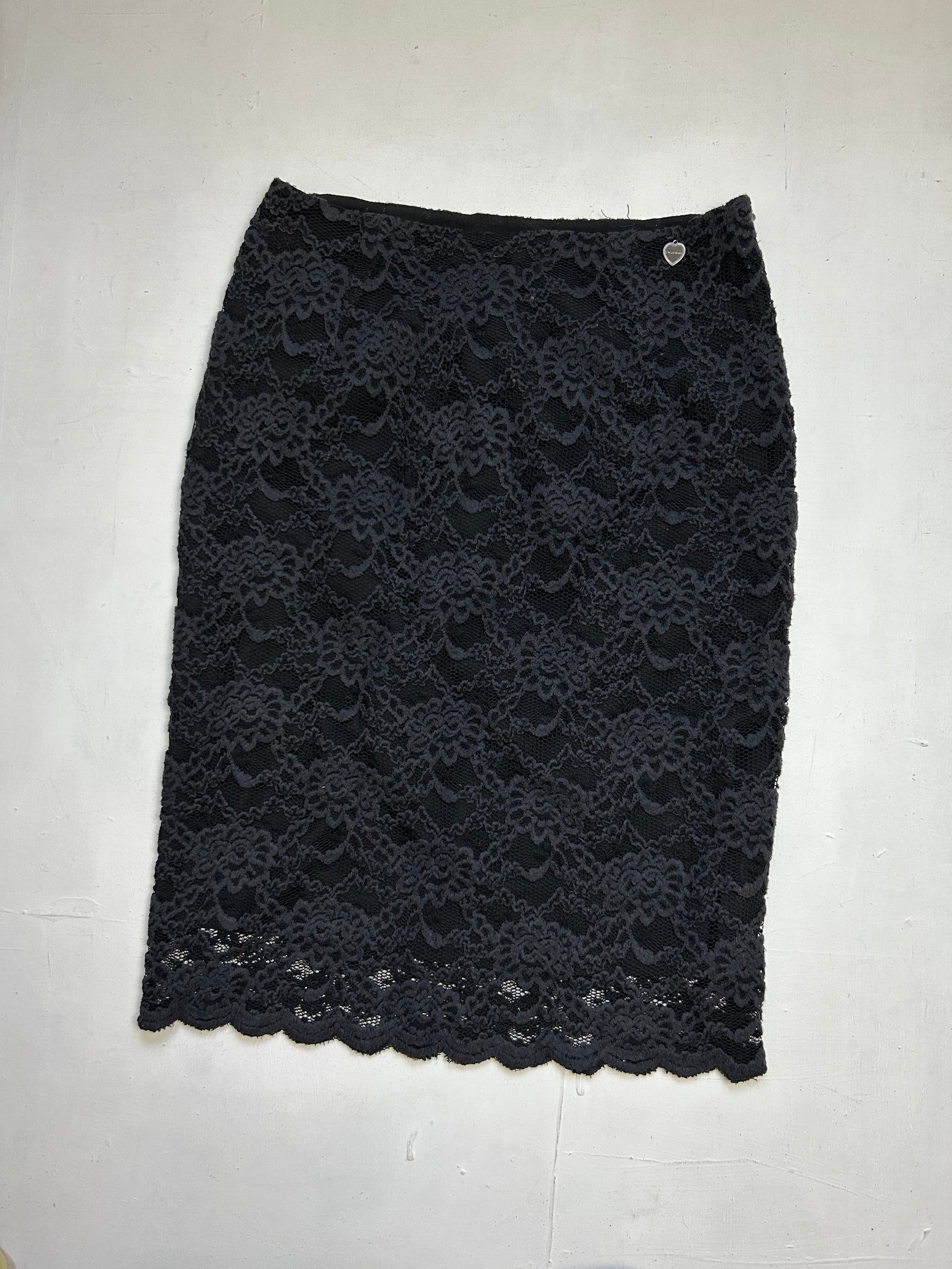 Black lace low rise mid skirt (S)